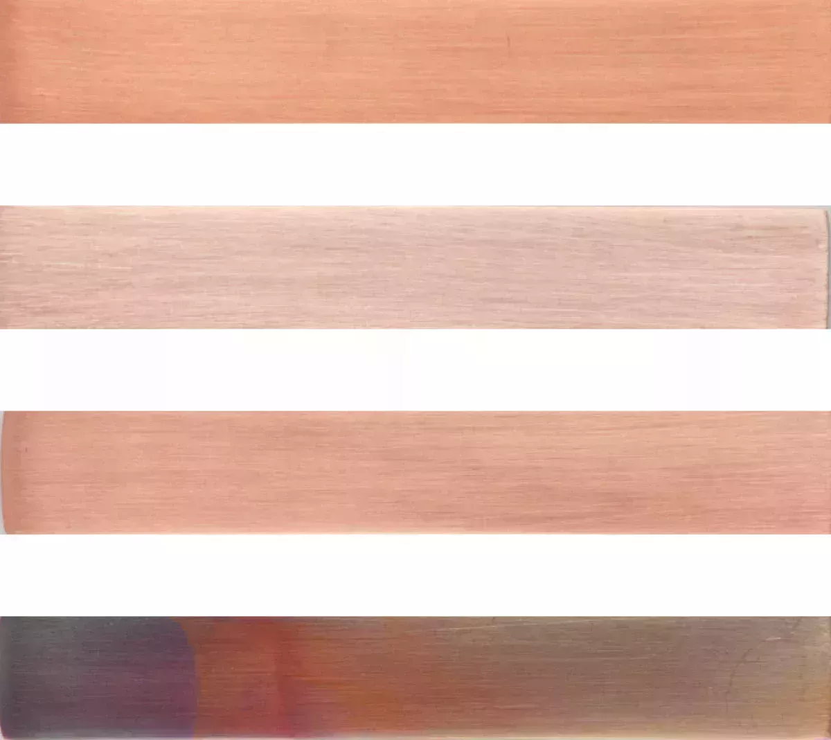 Four differently corroded copper strips