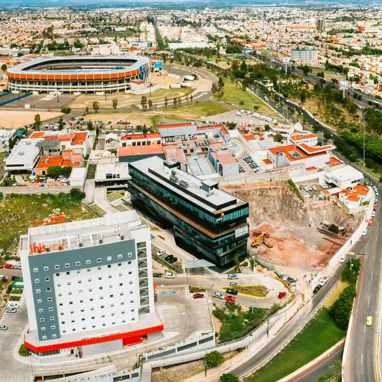 Heavily built-up city from above