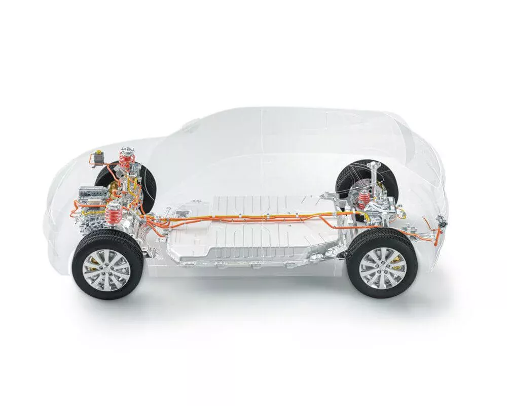 Car with view of the interior components and tyres